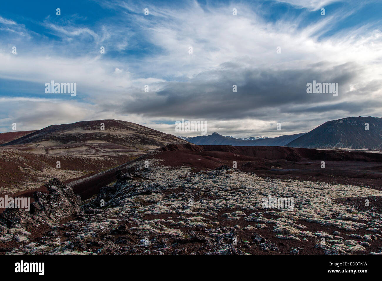 Paesaggio vulcanico, formazione di nube, Snaefellsnes peninsula, Islanda Foto Stock