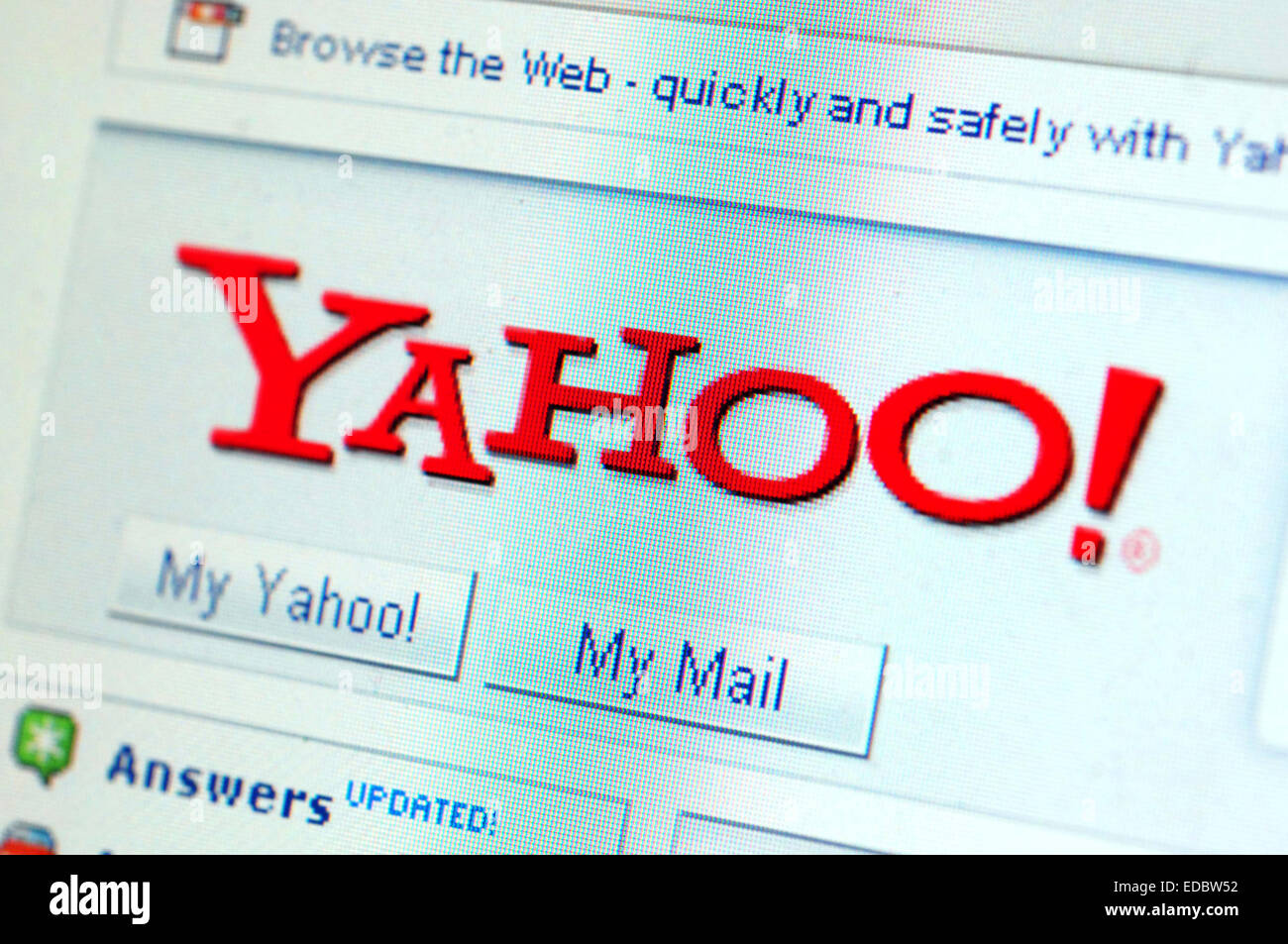 Close-up della homepage di Yahoo. Foto Stock