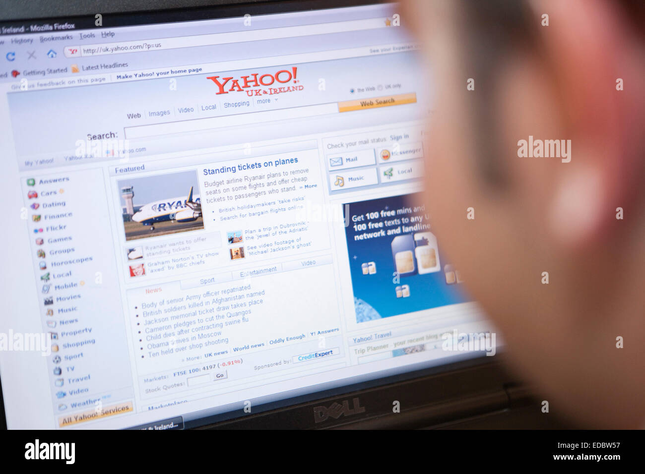 Immagine illustrativa del sito web di Yahoo Foto Stock