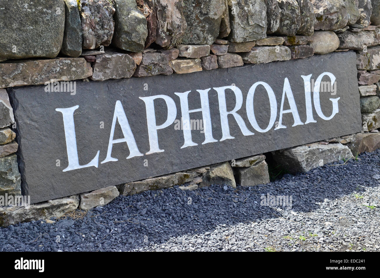 Laphroaig distilleria di whisky, Islay, Scozia Foto Stock