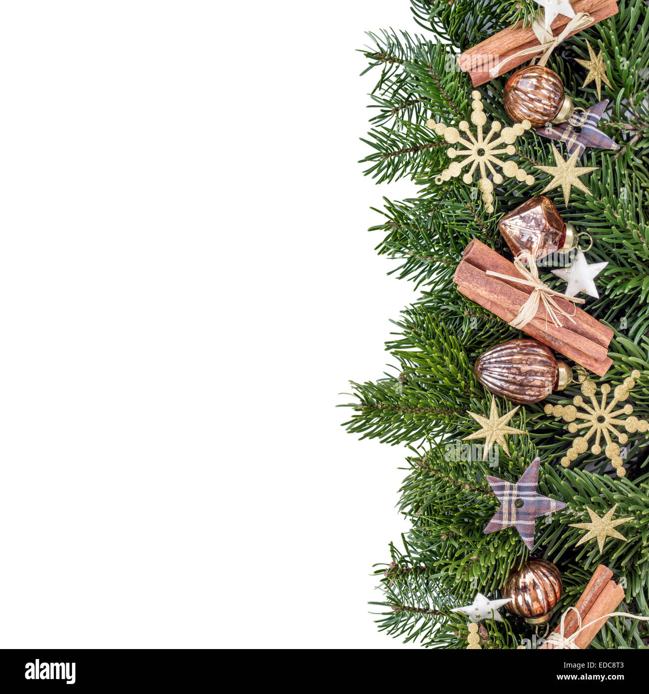 Christmas baubles, cannella, Abete rami e stelle Foto Stock