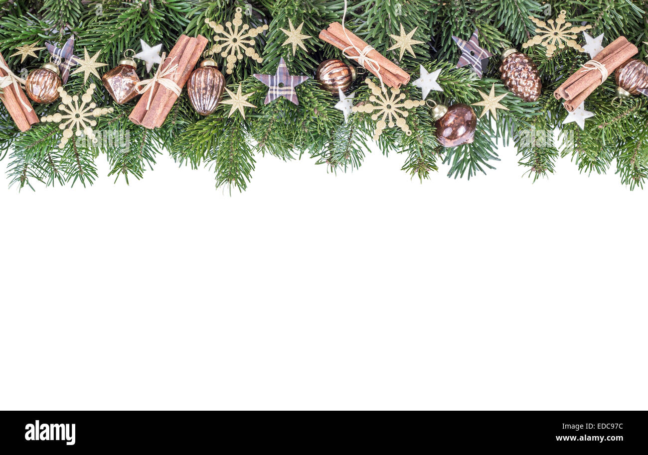 Christmas baubles, cannella, Abete rami e stelle Foto Stock