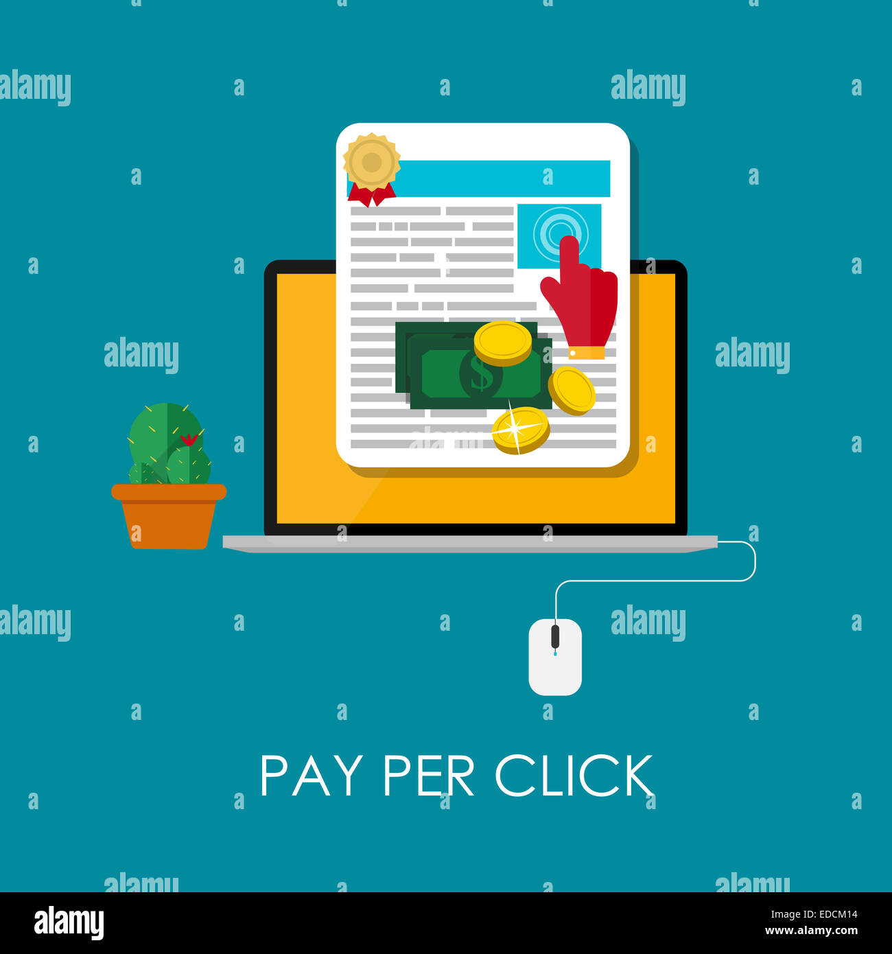 Pay Per Click concetto piatta per il Web Marketing. Illustrazione Vettoriale Foto Stock