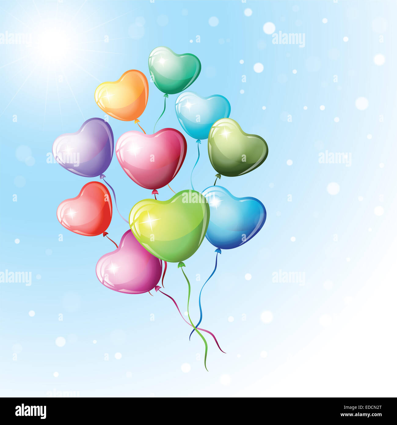 A forma di cuore palloncini colorati volare nel cielo Foto stock - Alamy