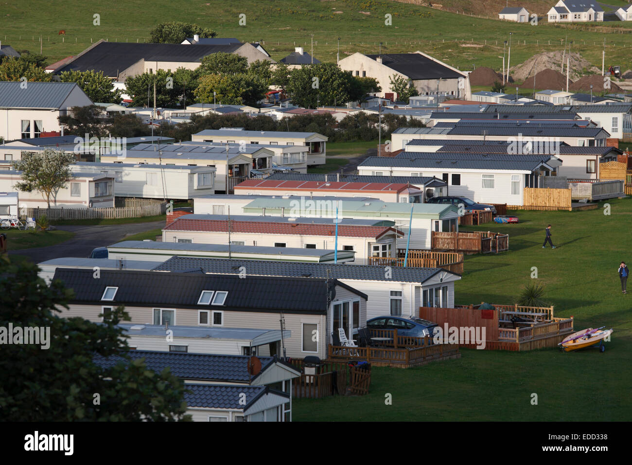Case mobili all'Atlantic Beach in Downings, Donegal, Irlanda Foto Stock