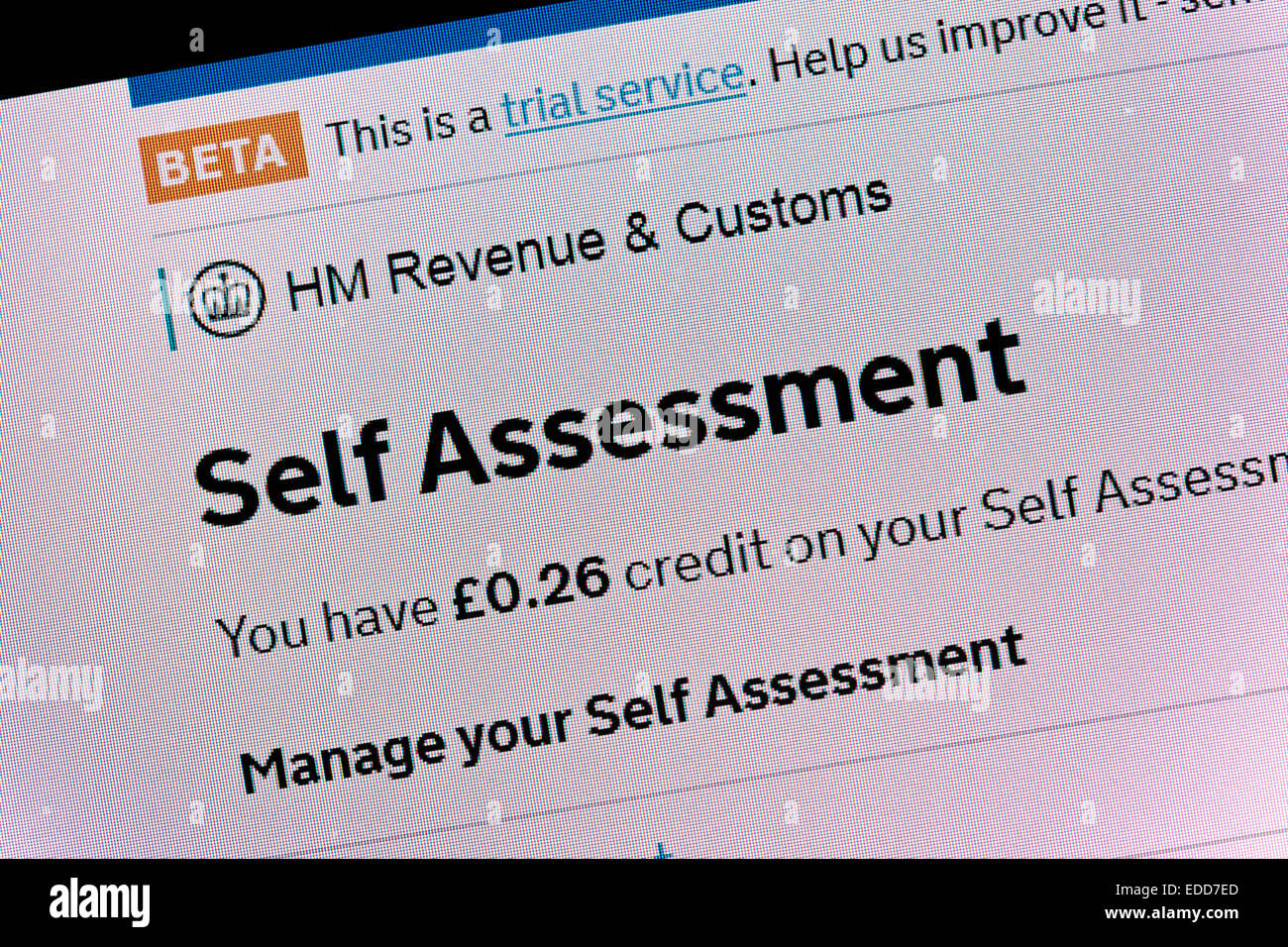 HMRC autovalutazione online beta pagina web servizio di prova con il conto di credito Foto Stock