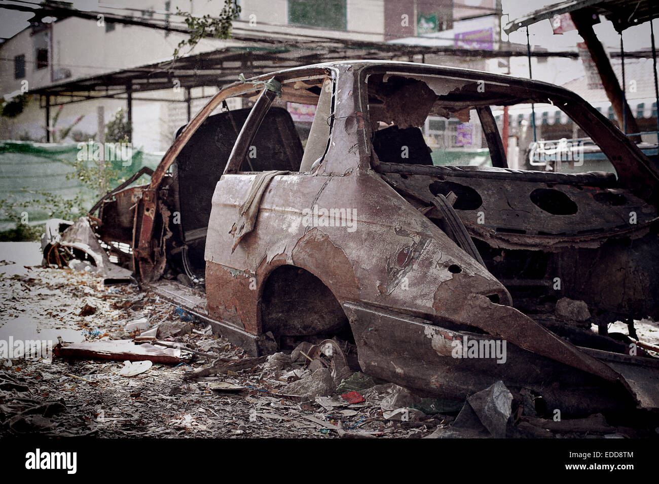 La vettura danneggiata da incidente condizione precedente Foto Stock