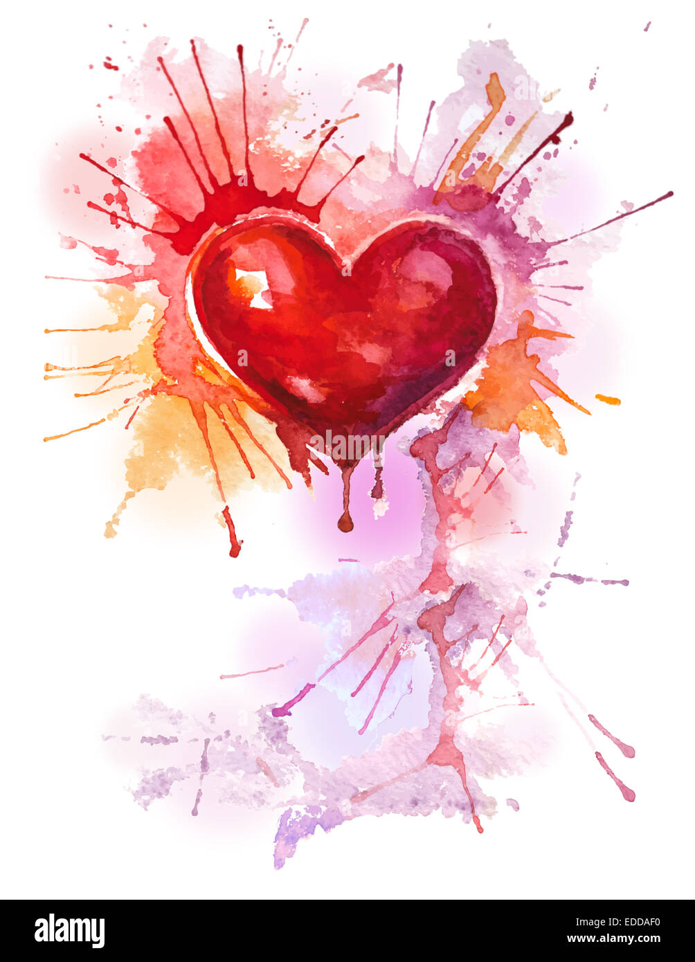 Verticale con sfondo rosso cuore ad acquerello Foto Stock