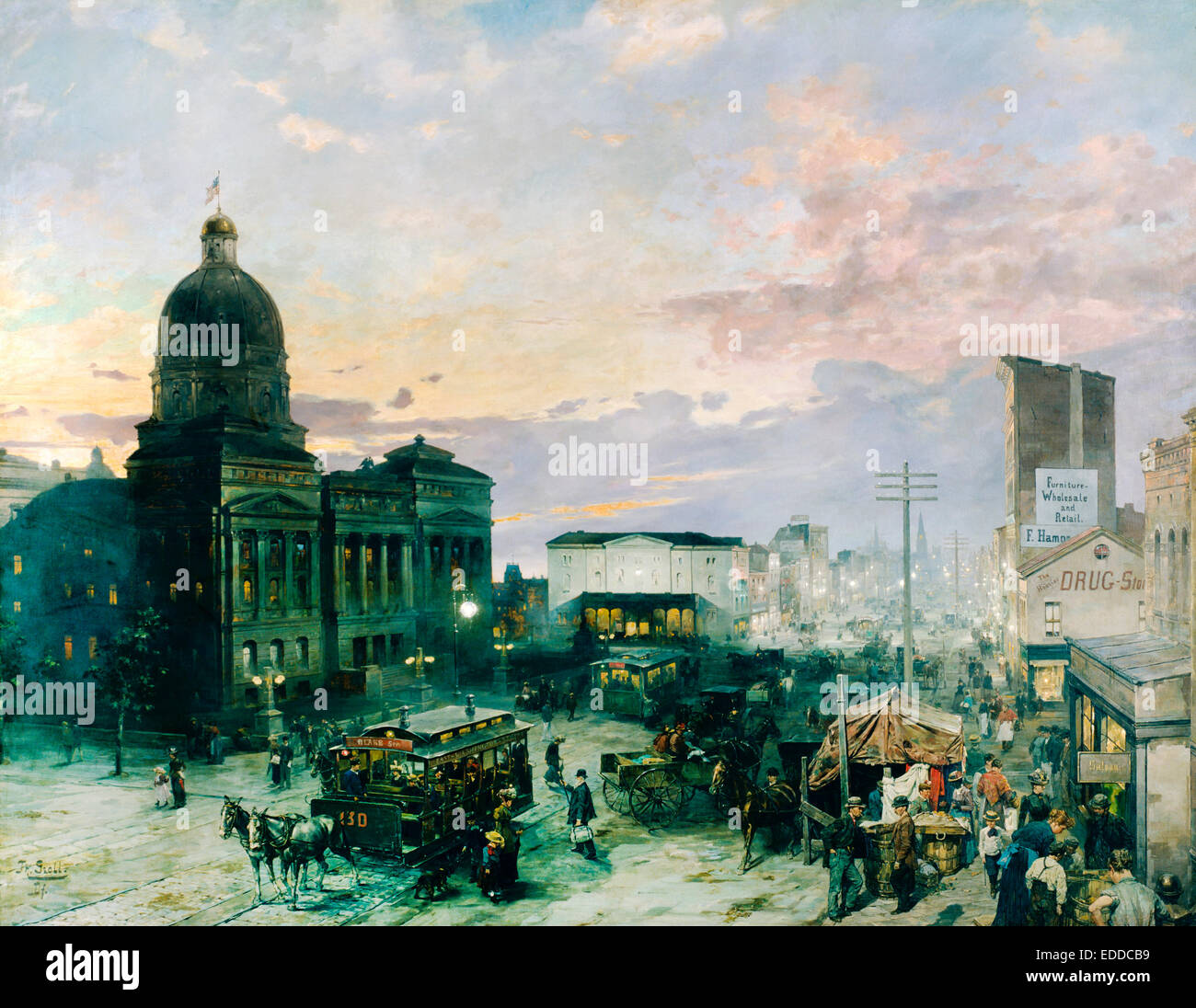 Theodor Groll, Washington Street, Indianapolis al crepuscolo 1892-1895 Olio su tela. Indianapolis Museum of Art, STATI UNITI D'AMERICA. Foto Stock