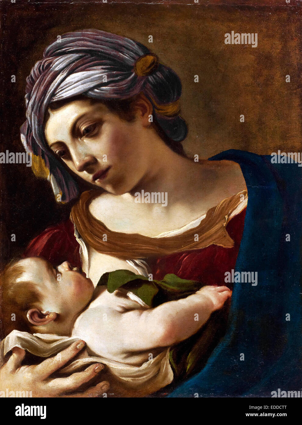Guercino, la Madonna e il Bambino 1621 olio su tela. Stadel, Frankfurt am Main, Germania. Foto Stock