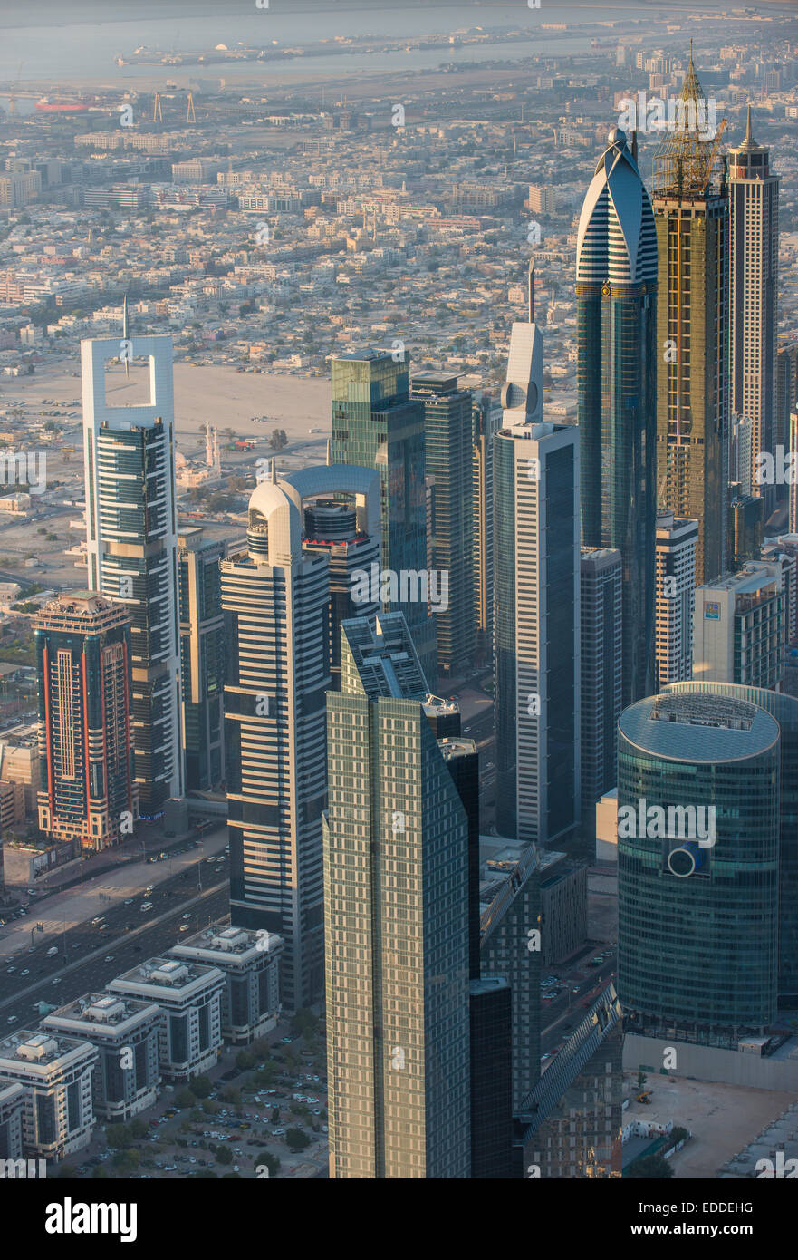 Vista dal Burj Khalifa, Dubai, Emirato di Dubai, Emirati Arabi Uniti Foto Stock