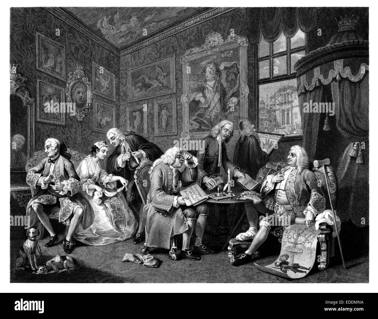 'Matrimonio à la mode" "Il contratto" incisa dal dipinto originale di artista inglese William Hogarth 1697-1764 Foto Stock