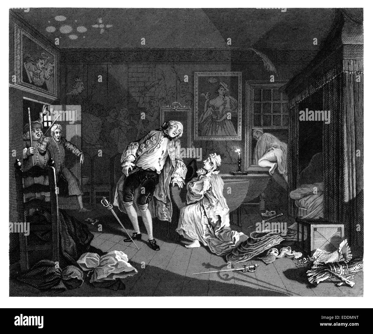 'Matrimonio à la mode" "bagni" incisa dal dipinto originale di artista inglese William Hogarth 1697-1764 Foto Stock