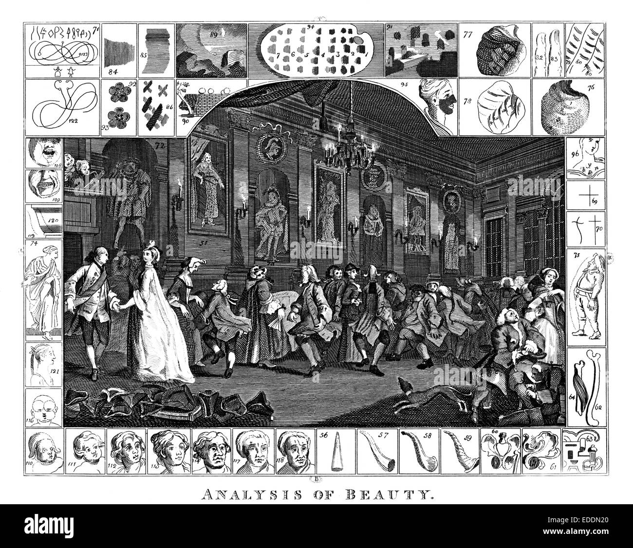 "Analisi della bellezza" [piastra 2] incisi da artista inglese William Hogarth 1697-1764 Foto Stock