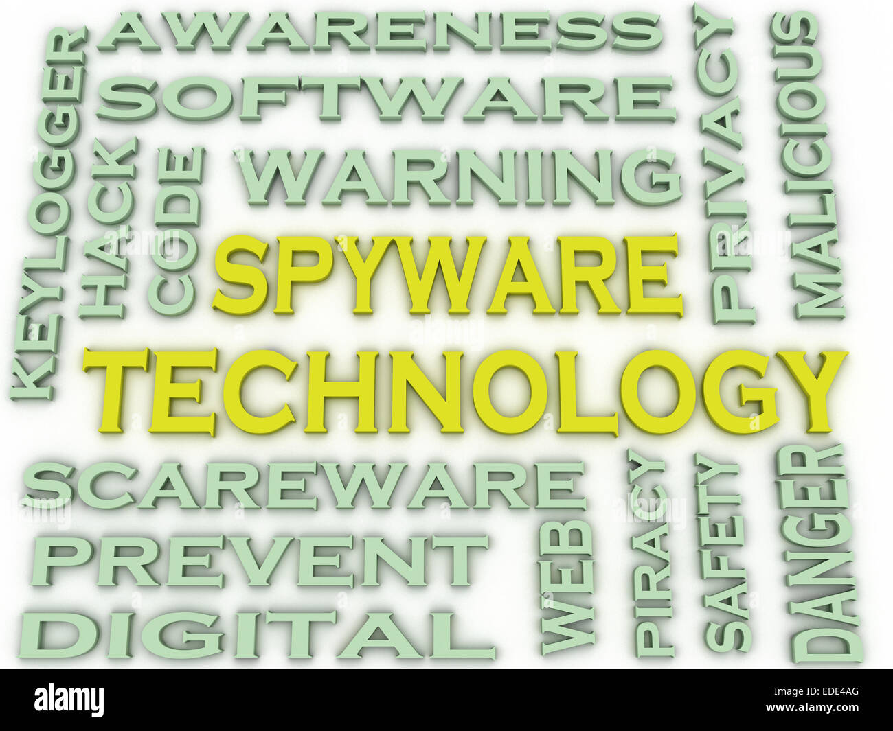 Immagine 3D Spyware questioni tecnologiche concetto parola Sfondo nuvola Foto Stock