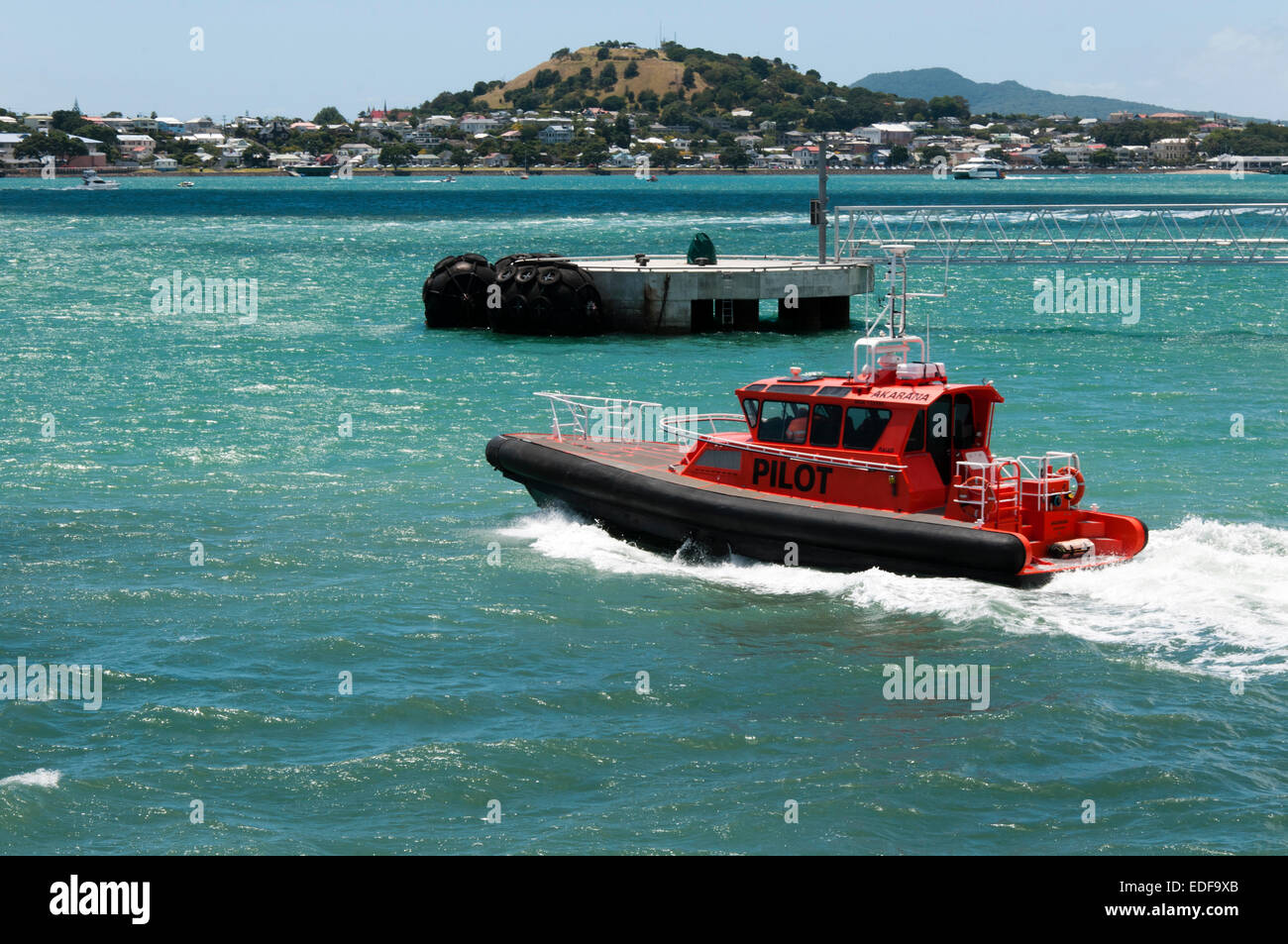 Barca pilota nel porto di Waitemata di Auckland Foto Stock