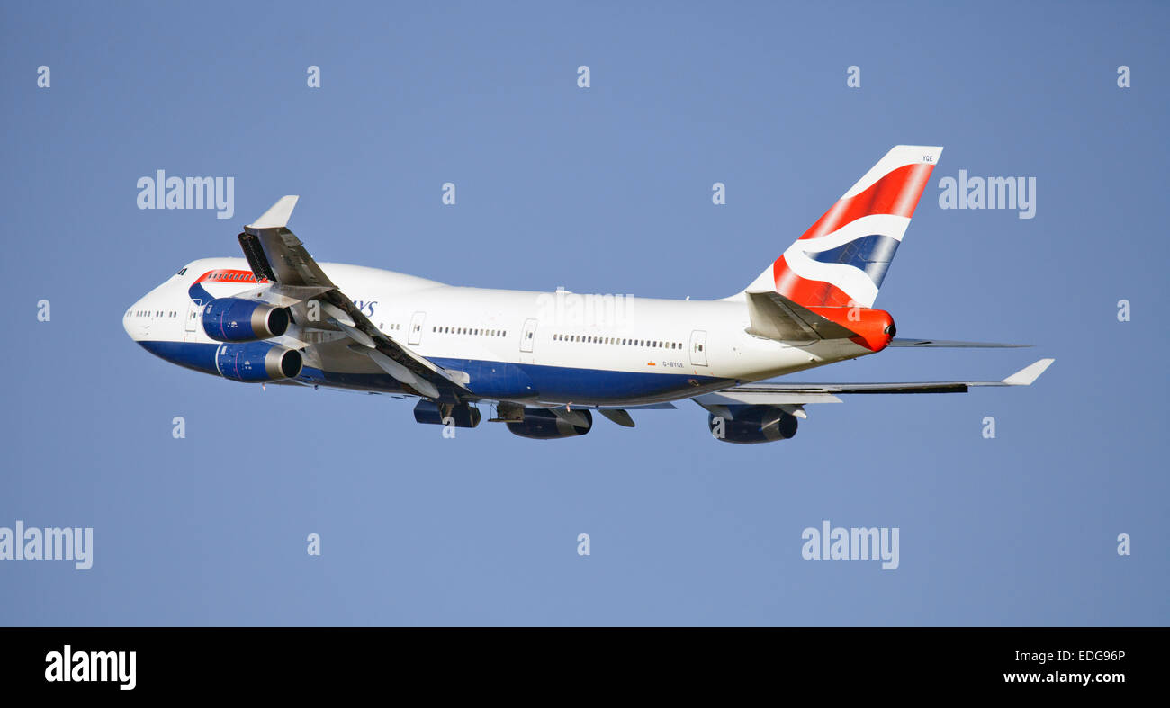 British Airways Boeing 747 G-BYGE in partenza dall'aeroporto di Heathrow LHR Foto Stock