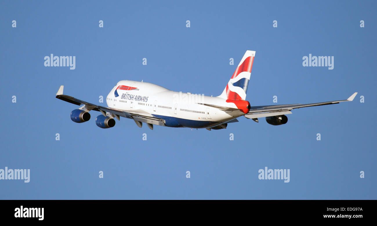 British Airways Boeing 747 G-BYGE in partenza dall'aeroporto di Heathrow LHR Foto Stock