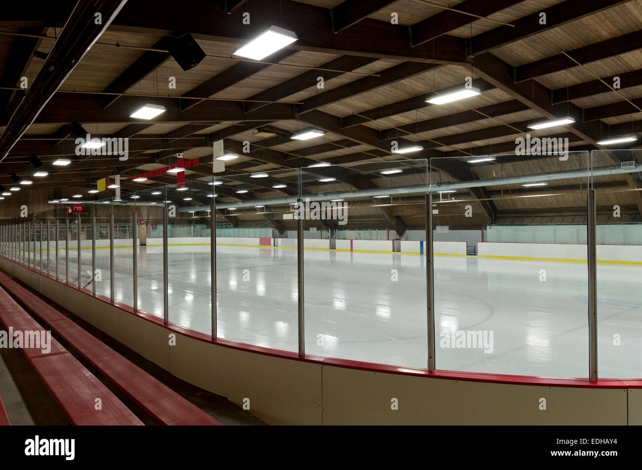 Ice Arena interno da dietro il vetro nella zona ovest di Saint Paul Minnesota Foto Stock