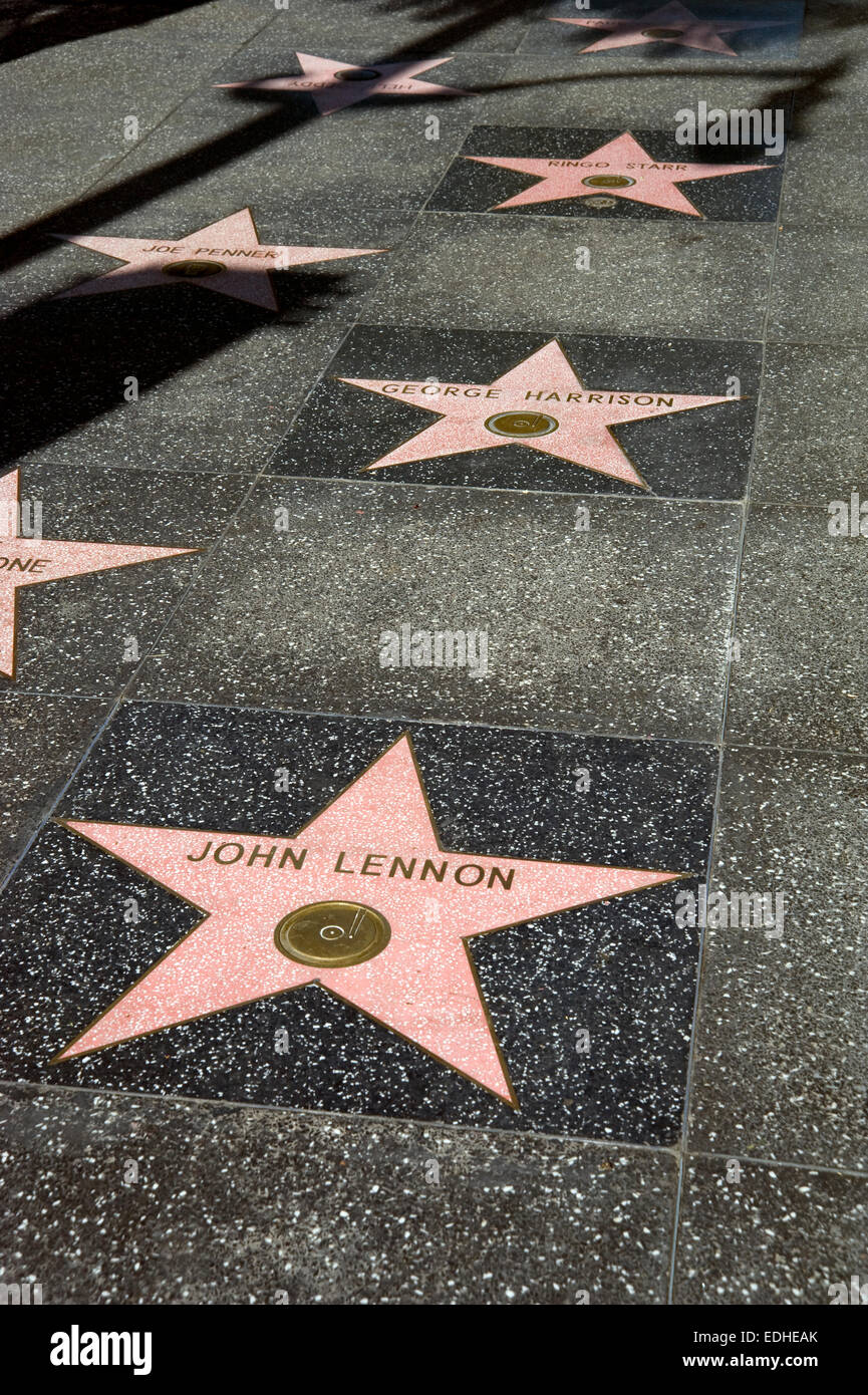 John Lennon e George Harrison stelle in marciapiede su Vine Street vicino a Hollywood Blvd. Foto Stock