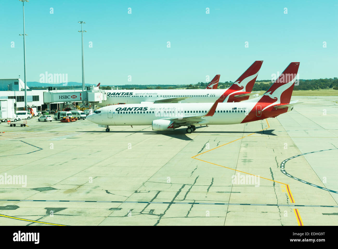 Qantas aerei all'Aeroporto di Melbourne. Foto Stock