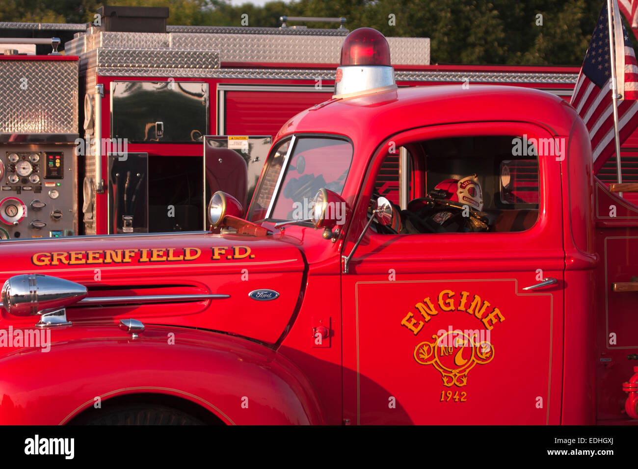 Antique Greenfield Fire Department Fire n. motore 7 datata 1942 Foto Stock