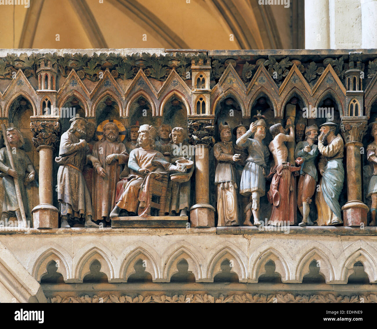 Sollievo mit Darstellung der passione Westlettner im, Dom St. Peter und Paul in Naumburg (Saale), Sassonia-Anhalt Foto Stock