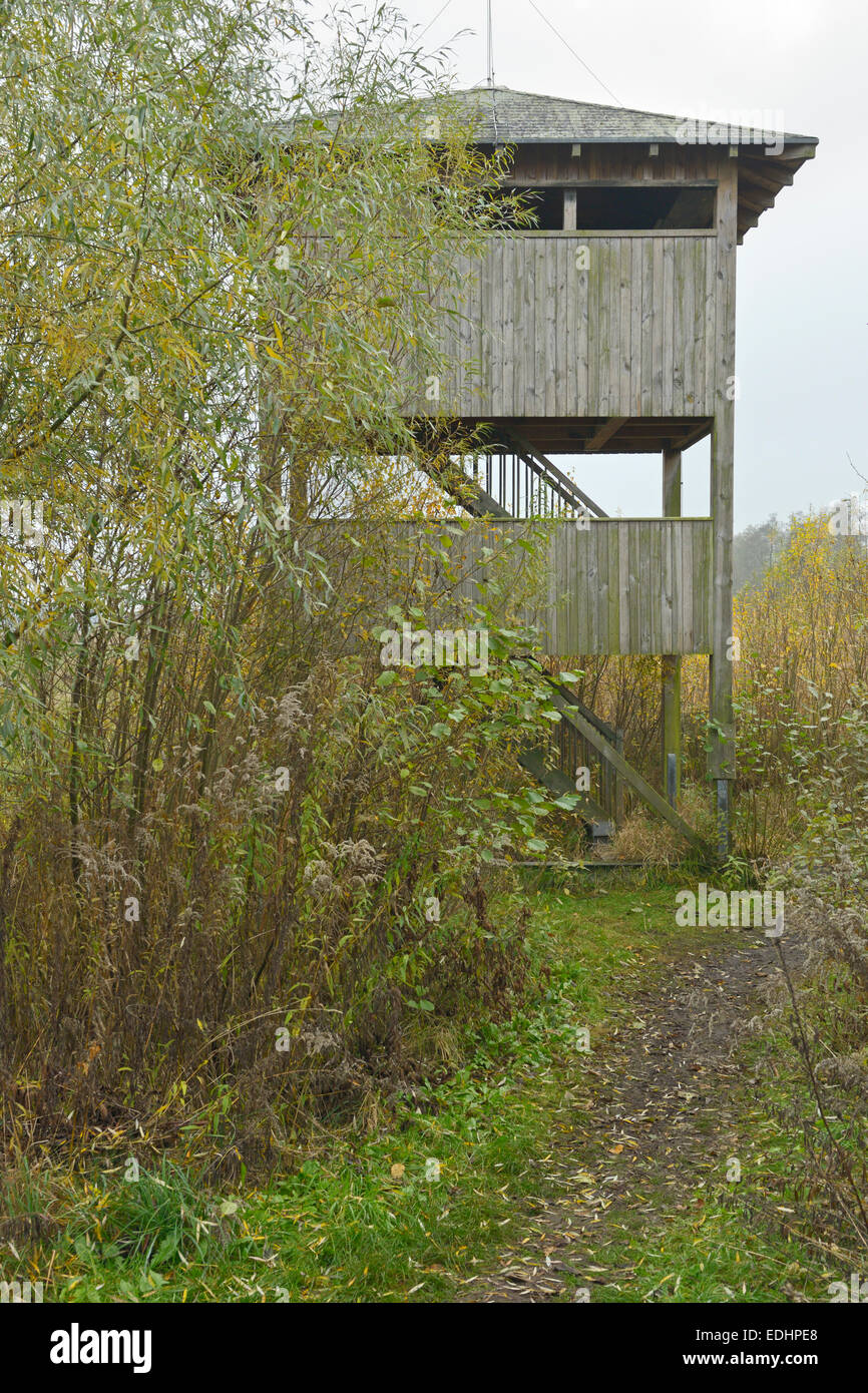 Torre di birdwatching vicino Stangenhagen, Trebbin , Quartiere Teltow-Flaeming, Brandeburgo, Germania Foto Stock