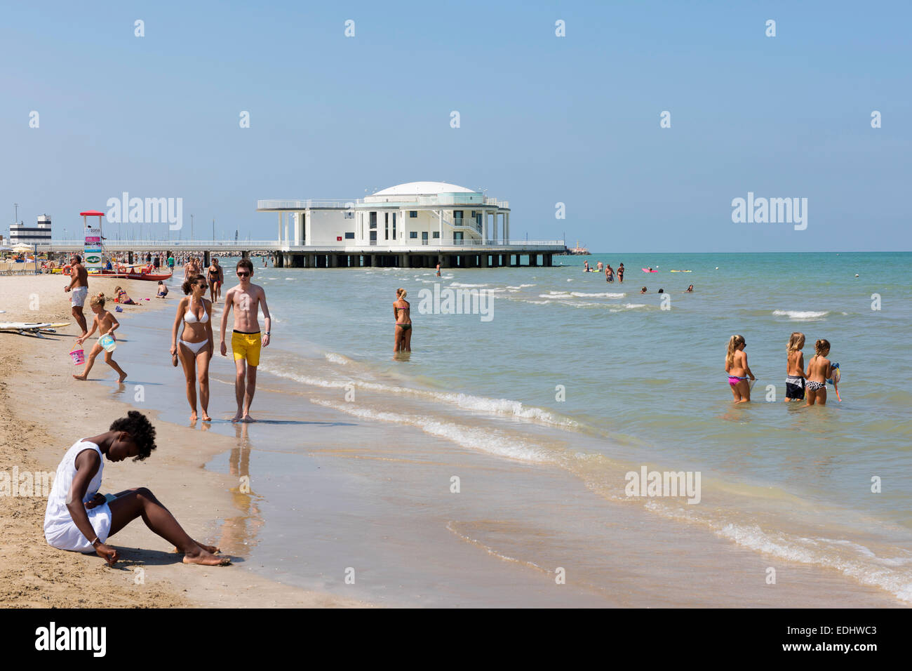 Spiaggia, Rotonda al Mare, Ingresso Rotonda, Senigallia, provincia di Ancona, Marche, Italia Foto Stock
