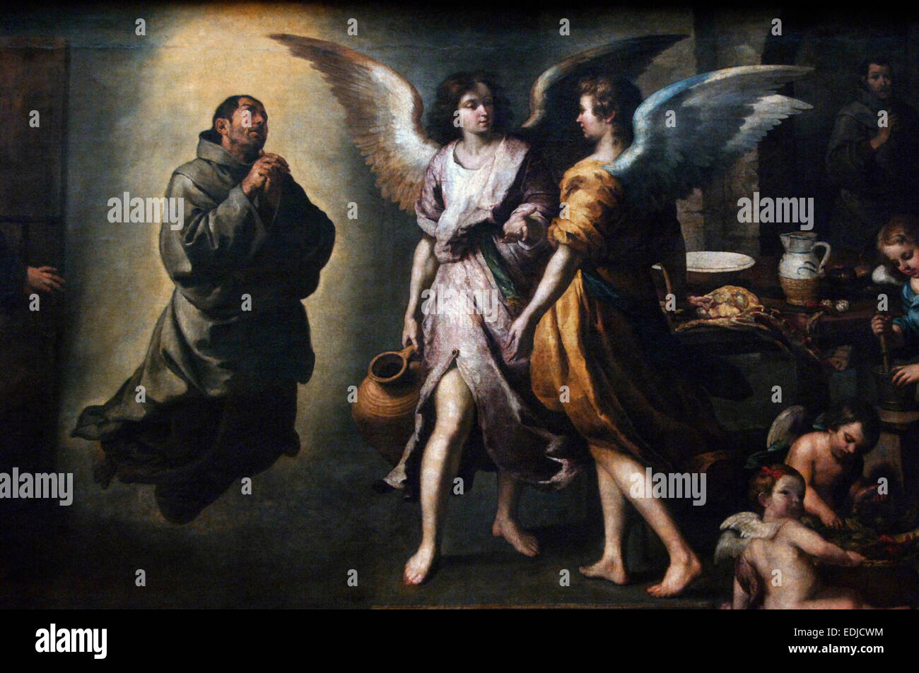 Bartolome Esteban Murillo (1618-1682). Lo spagnolo pittore barocco. Gli angeli' cucina. 1646. Museo del Louvre. Parigi. La Francia. Foto Stock
