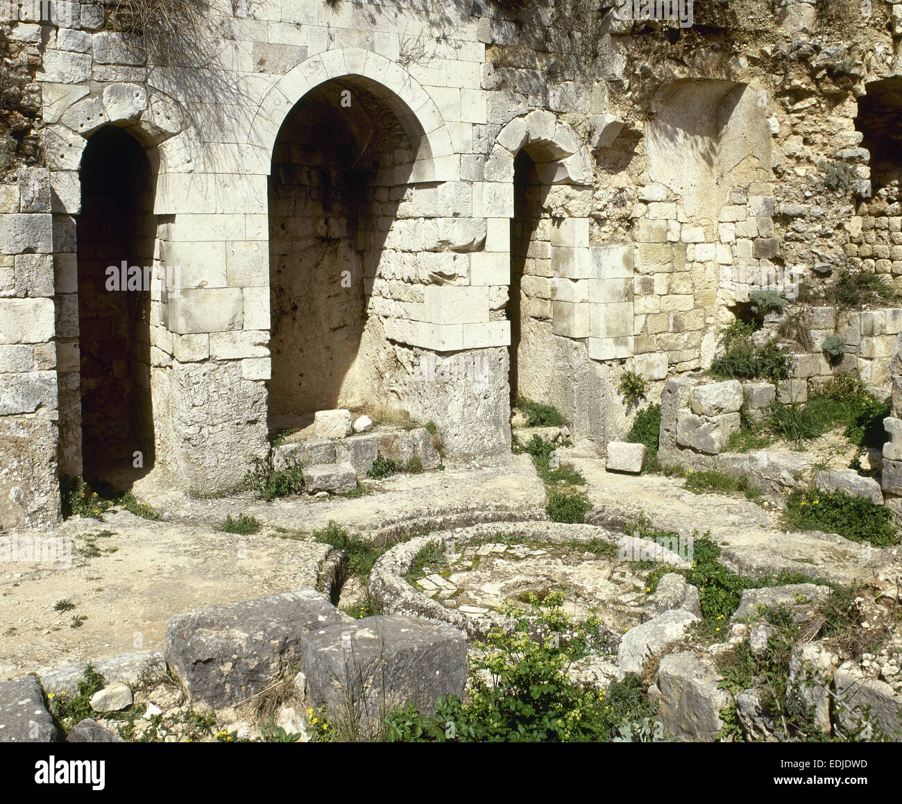 La Siria. Cittadella di Salah Ed-Din o castello di Saladino. Le rovine dei bagni. Vicino Al-Haffah. Vicino Oriente. Foto Stock