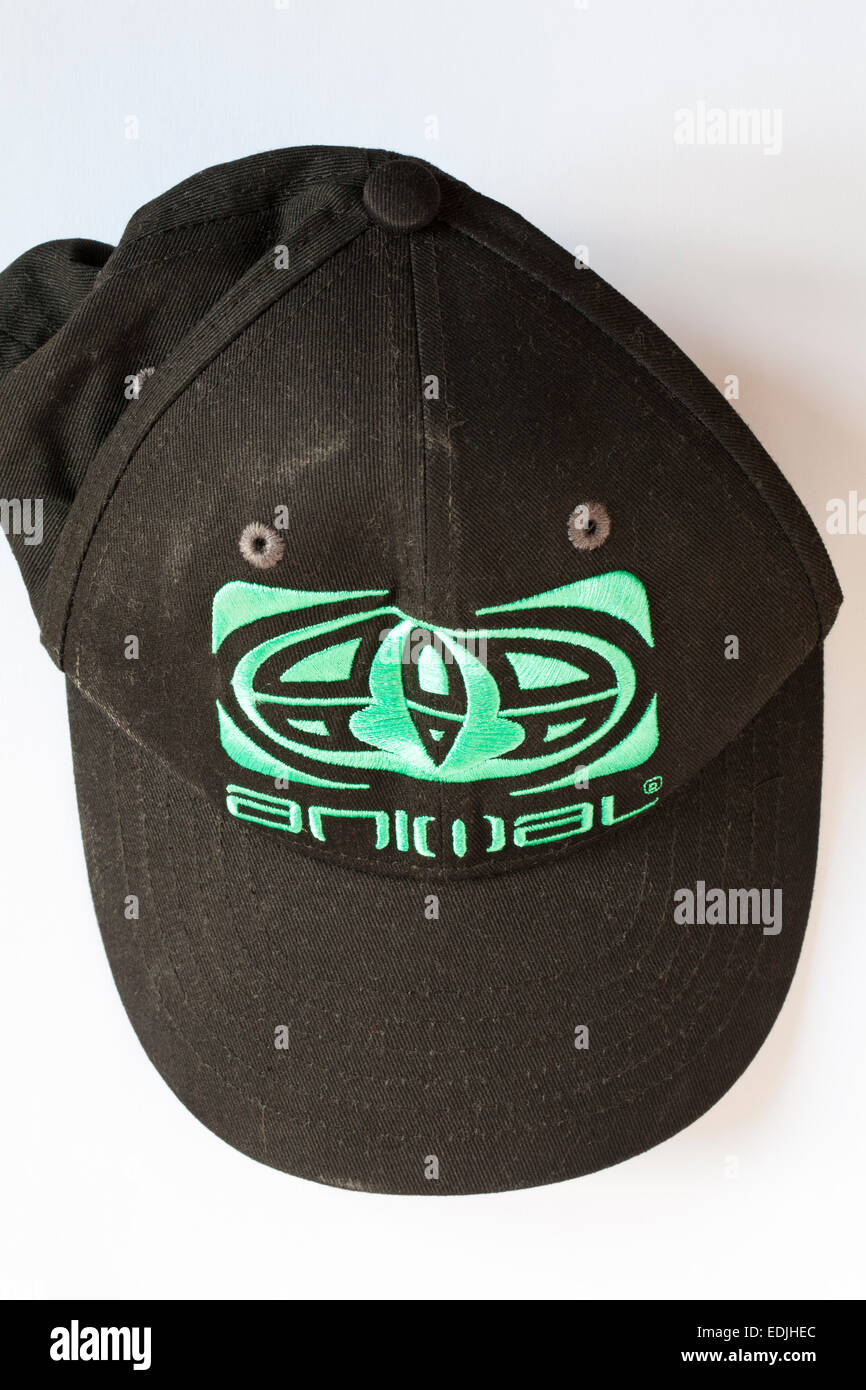 Nero animale berretto da baseball con la scritta verde e il logo isolati su sfondo bianco Foto Stock