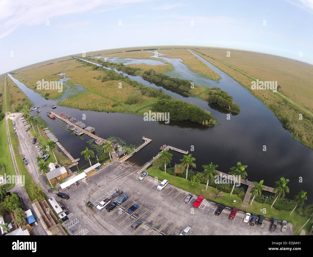 Vista aerea del Parco imbarcazioni in Everglades della Florida zone umide Foto Stock
