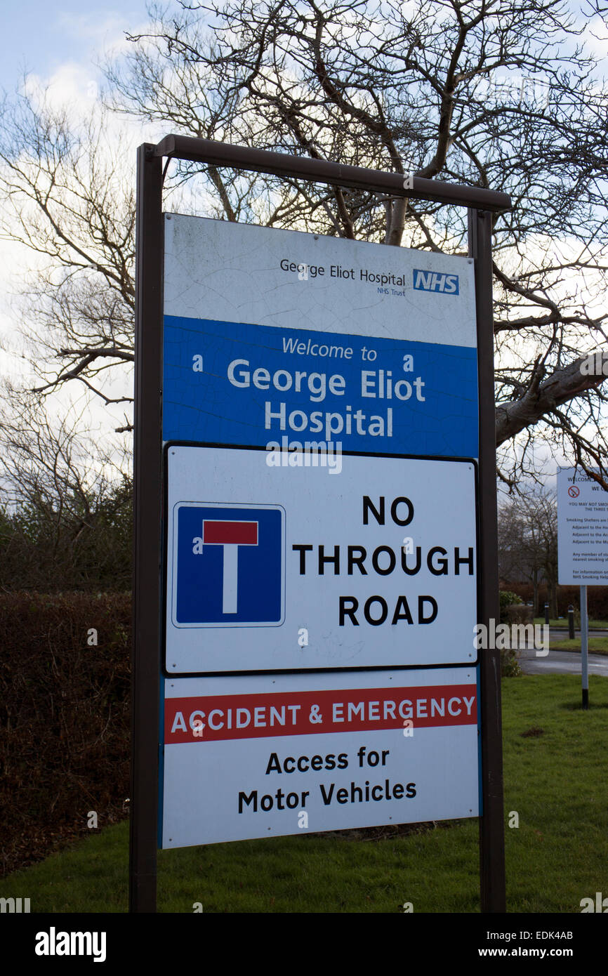 George Eliot Ospedale segno, Nuneaton Warwickshire, Inghilterra, Regno Unito Foto Stock