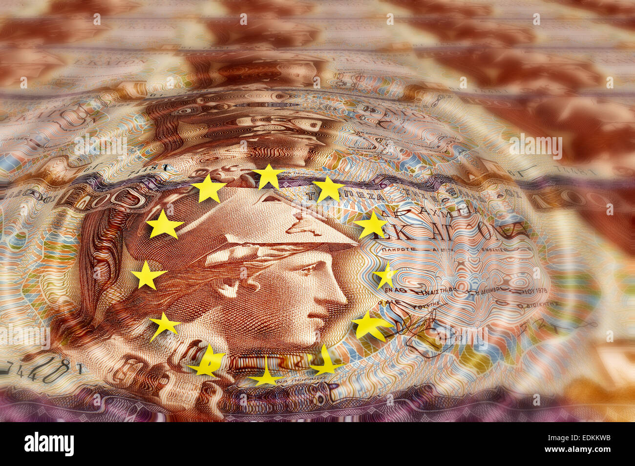 Banconota da Grecia, 100 dracme dal 1978 con segno dell'UE, immagine simbolica Foto Stock