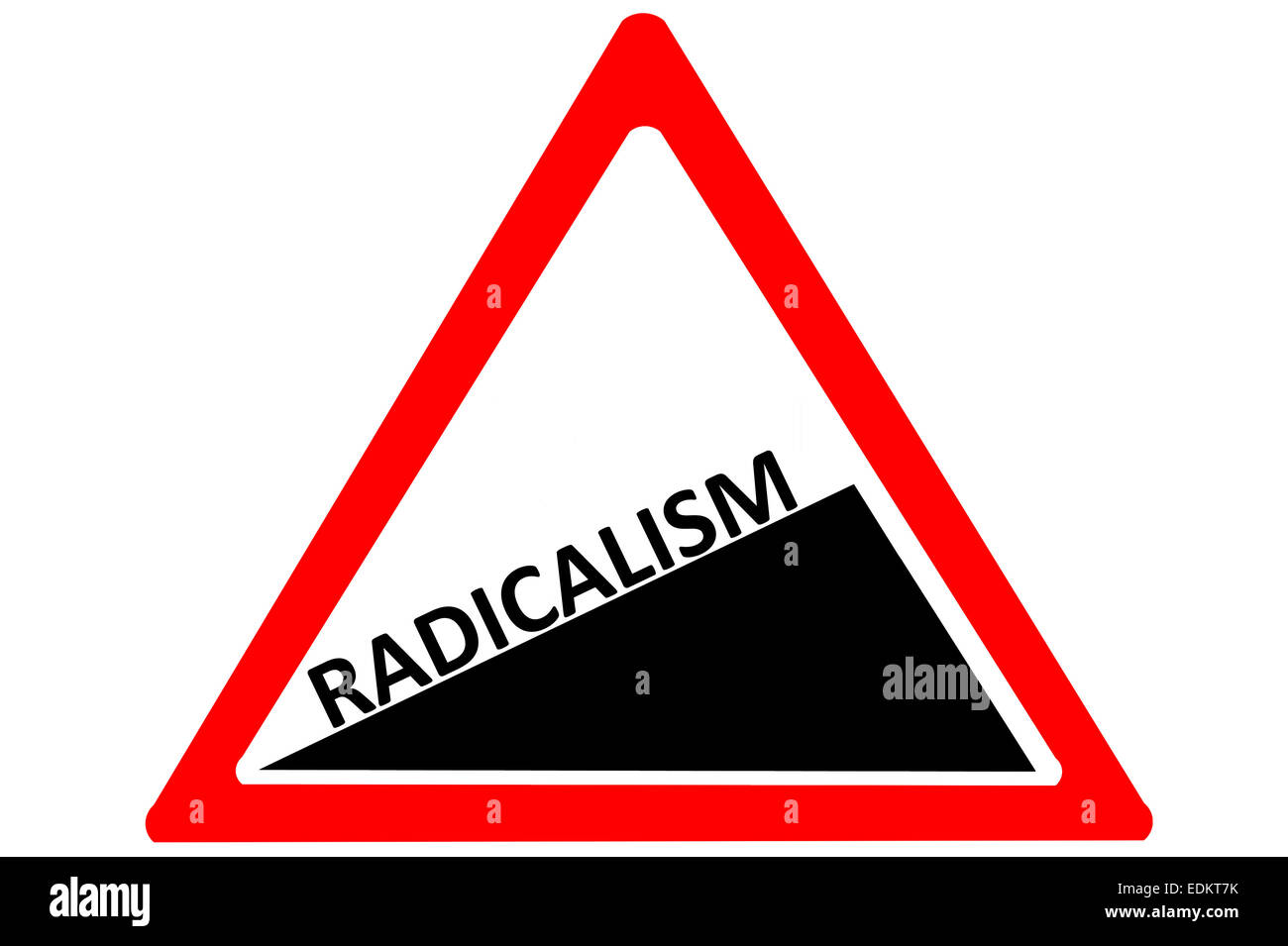 Il radicalismo crescente attenzione cartello stradale isolato su sfondo bianco Foto Stock