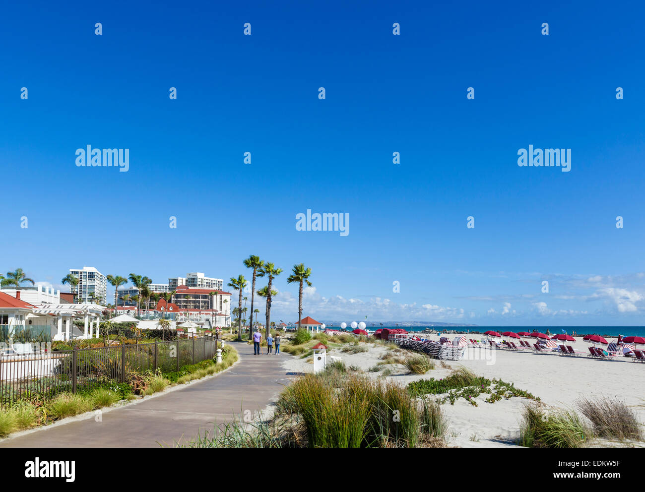 La spiaggia al di fuori dell'Hotel del Coronado, Coronado Beach, San Diego, California, Stati Uniti d'America Foto Stock