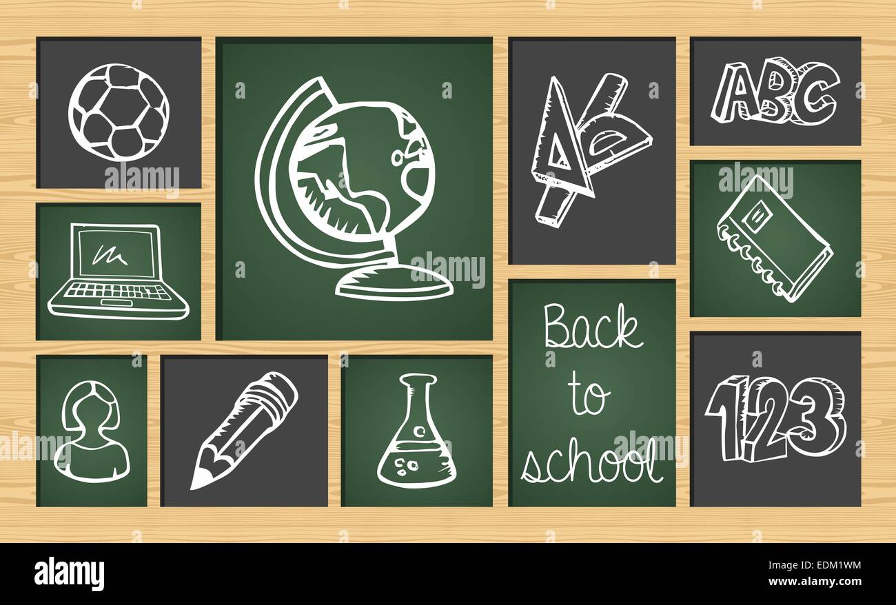 Si torna a scuola mano bozzetto Imposta icona illustrazione sulla lavagna. L educazione e l apprendimento concetto ideale per app e web layou Foto Stock
