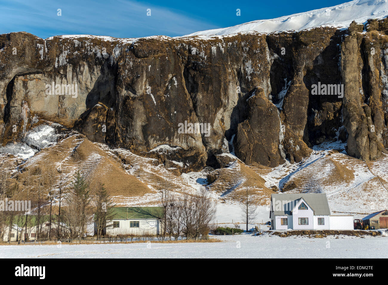 Piccolo borgo tra Myrdalssandur e area Skaftafell, Islanda Foto Stock