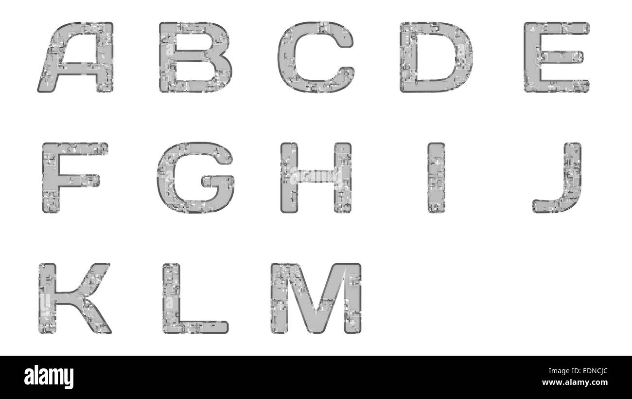 Metallo futuristico di elementi di testo isolato su uno sfondo bianco. Foto Stock