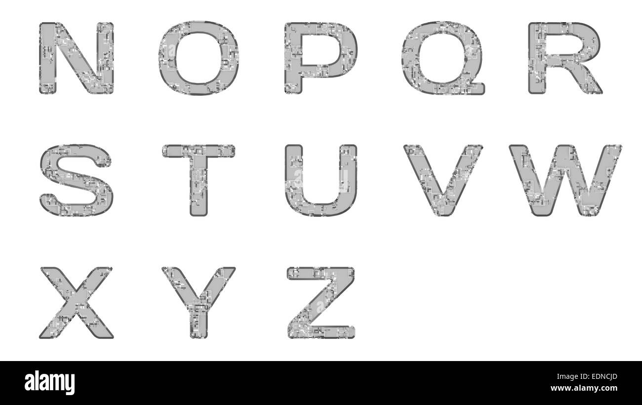 Metallo futuristico di elementi di testo isolato su uno sfondo bianco. Foto Stock