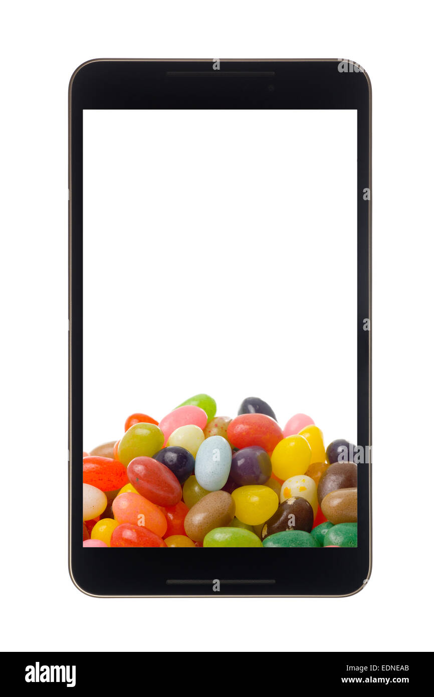 Android tablet con jelly bean isolati su sfondo bianco Foto Stock