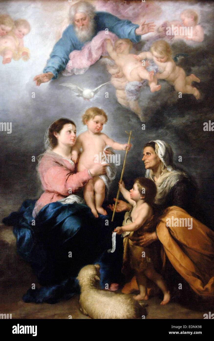 Bartolome Esteban Murillo (1618-1682). Lo spagnolo pittore barocco. La Santa Famiglia o vergine di Siviglia. 1682. Museo del Louvre. Parigi. La Francia. Foto Stock