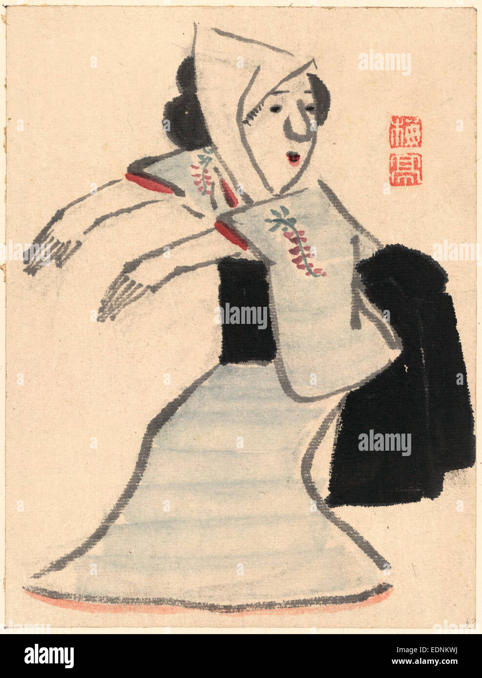 [Caricatura di una donna dancing], Ki, Baitei, 1734-1810, artista [tra il 1755 e il 1810], 1 disegno : colore. Foto Stock