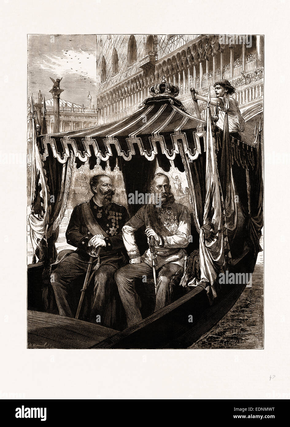 Visita dell'Imperatore d'Austria al re d Italia a Venezia, l'host e il suo ospite, 1875 Foto Stock