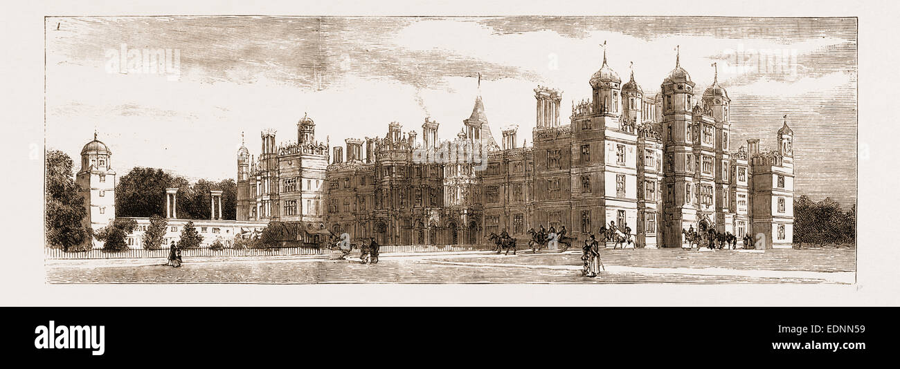 Il principe e la principessa di Galles nelle Midlands, Regno Unito, 1881: Burghley House e Stamford Foto Stock
