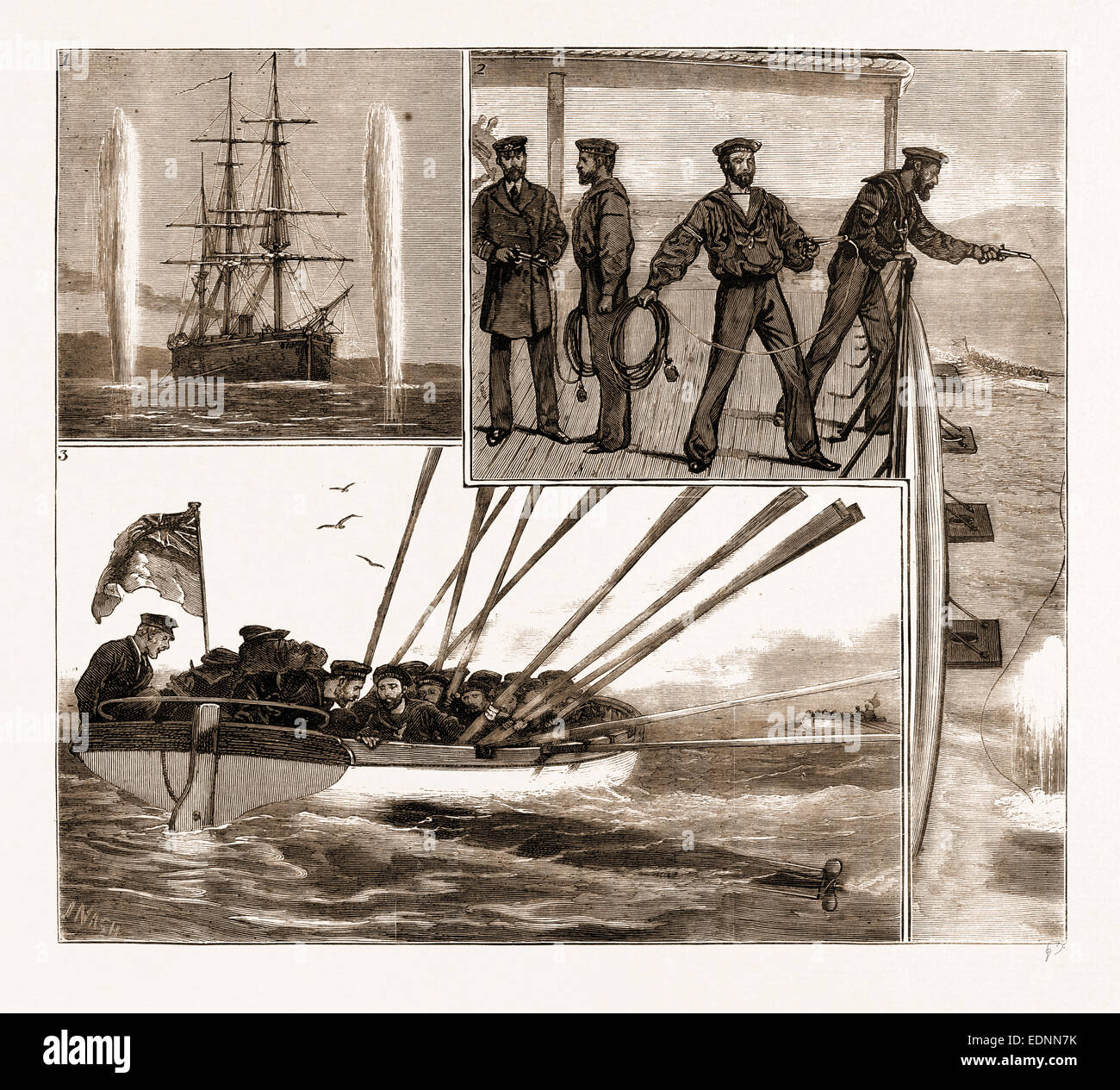 Con la flotta mediterranea, H.M.S. 'MONARCH' A PISTOLA E COTONE siluro Pratica, 1881: 1. Avanzando con cariche Gun-Cotton Foto Stock