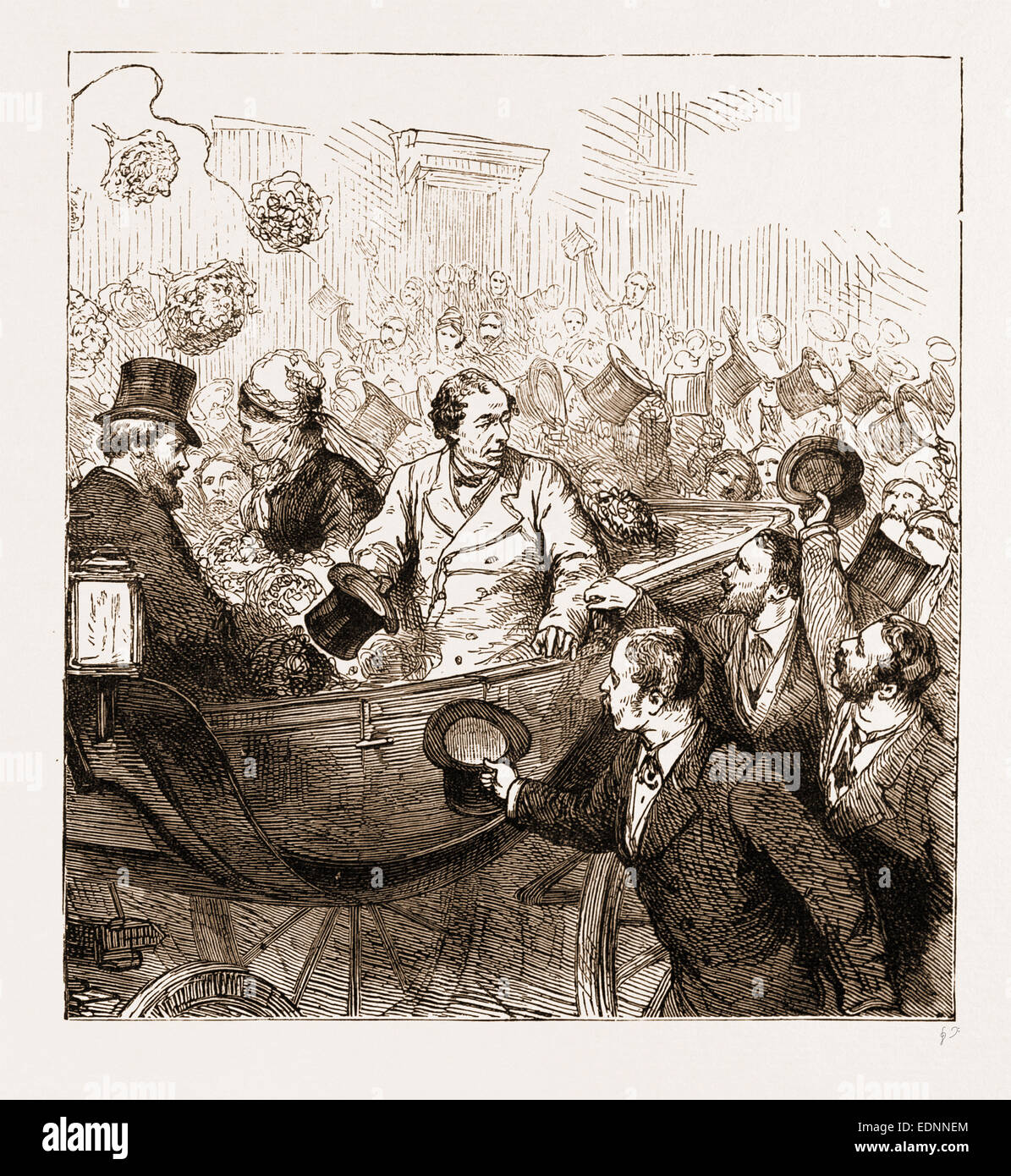 Il conte di BEACONSFIELD: la linea di ritorno dal congresso di Berlino, 1878. Al di fuori della stazione., Regno Unito Foto Stock