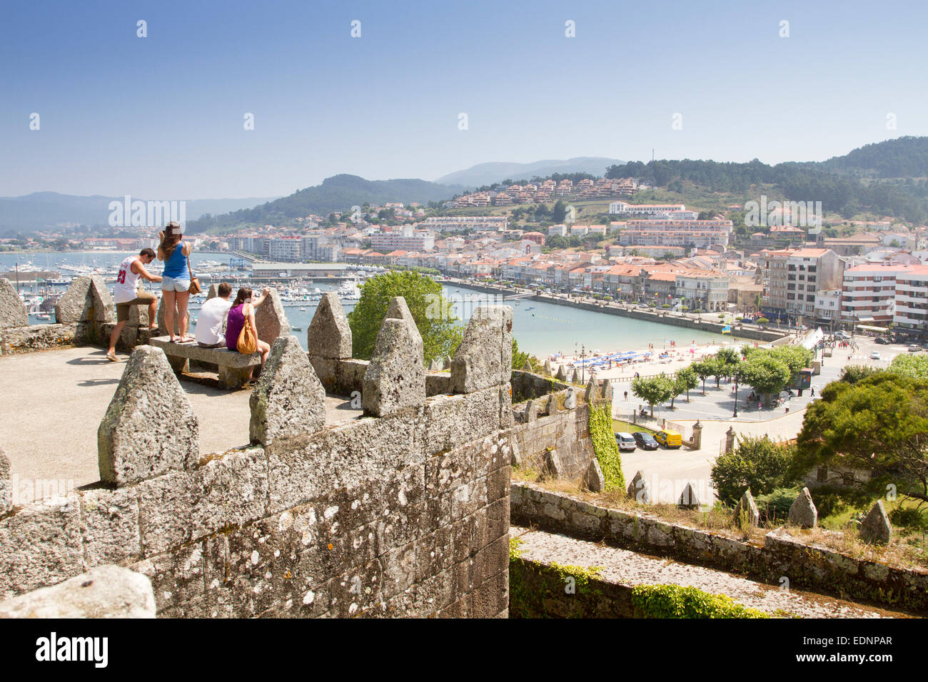 Vista dal Castello di Monterreal, Baiona, Galizia, Spagna Foto Stock