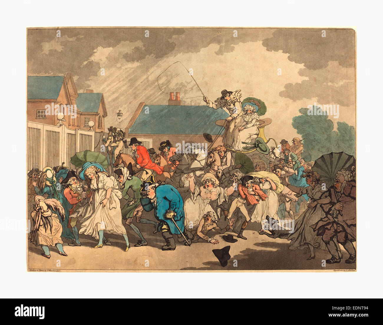 Thomas Rowlandson (British, 1756 - 1827 ), un grido in Hyde Park, 1791, colorate a mano di attacco e la puntasecca Foto Stock